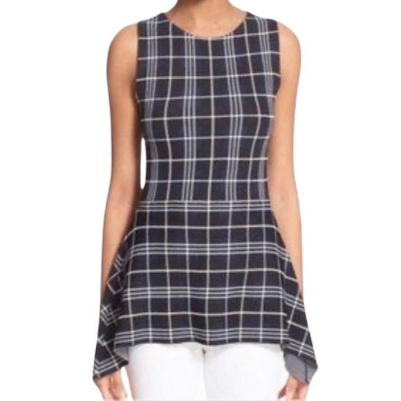 Theory Tops - NWOT Theory Navy Plaid Peplum Top